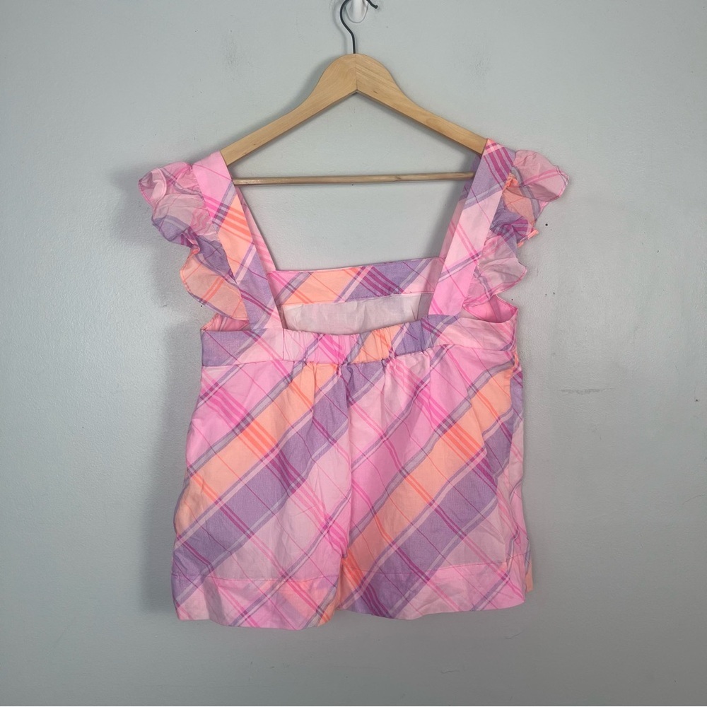Lilly Pulitzer Reyna Top Pink Isle Madras Plaid Ruffle Tank Size small READ - Picture 7 of 7